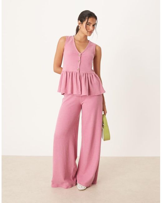ASOS Zachte Top Met Ruches Aan De Zoom En Knoopsluiting in het Pink