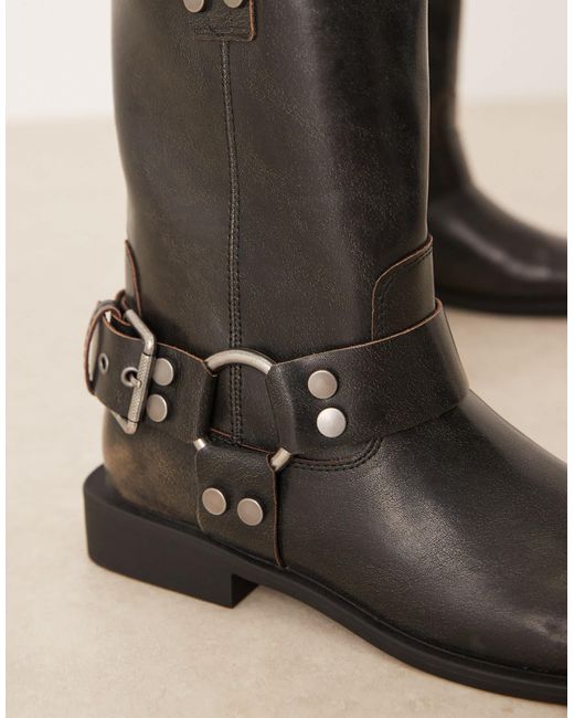 Arley - bottes plates style motard effet vieilli ASOS en coloris Black