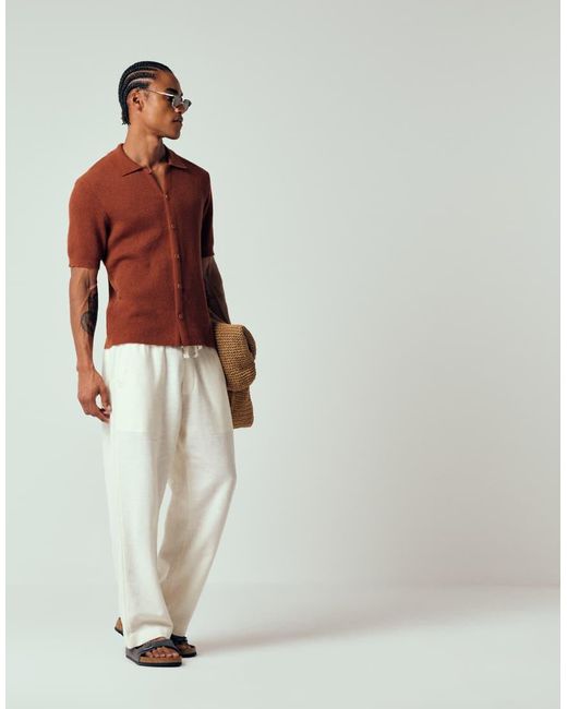 Abercrombie & Fitch White Cotton Linen Mix baggy Fit Rustic Trousers for men