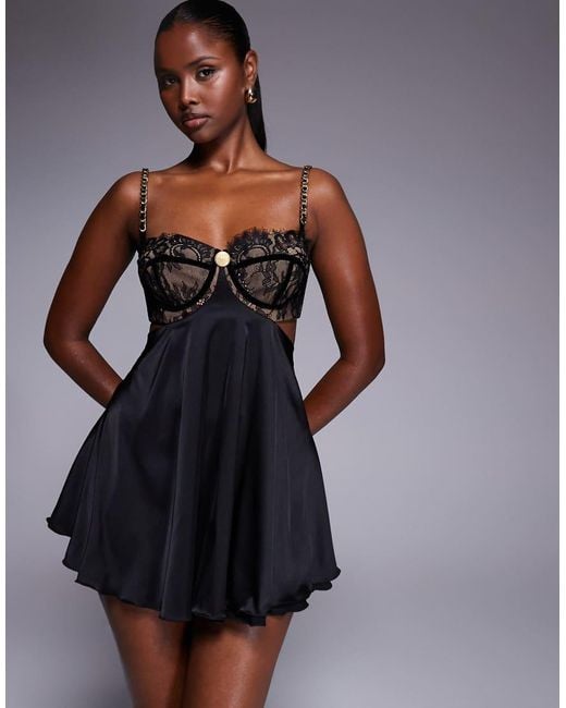 The Dolls House Blue Frenchie Open Back Lace Bralet Mini Dress