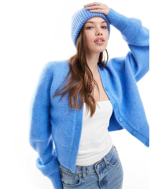 & Other Stories Blue Mohair & Wool Blend Hairy Knit Cardigan