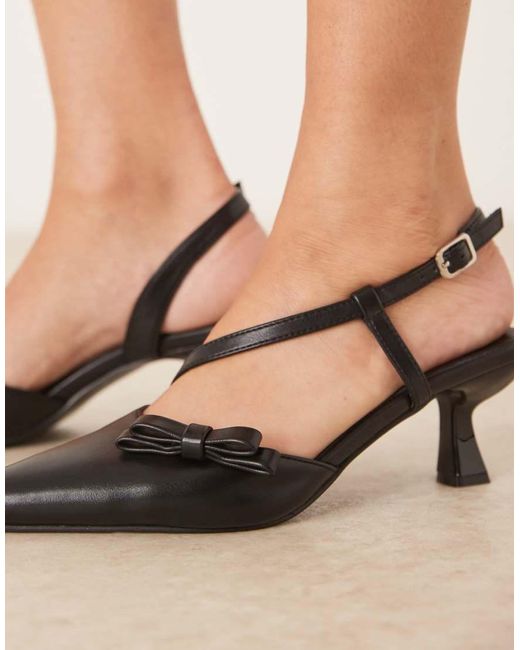 Glamorous Natural Slingback Kitten Heeled Shoes With Bow