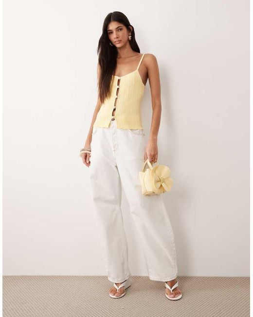 SNDY'S Natural Rib Knit Beaded Front Cami Top