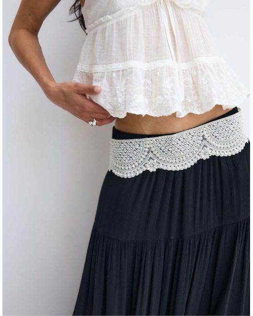 Stradivarius White Wide Faux Pearl Belt