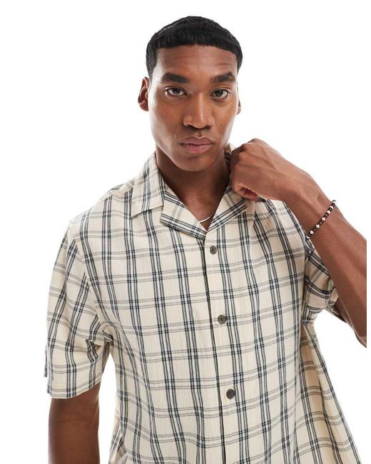 Camisa Color Piedra A Cuadros Con Cuello De Solapas De -Neutro River Island de hombre de color White
