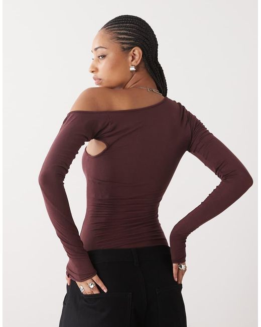 Weekday Red Super Soft Long Sleeve Top With Asymmetric Cut Out Detail
