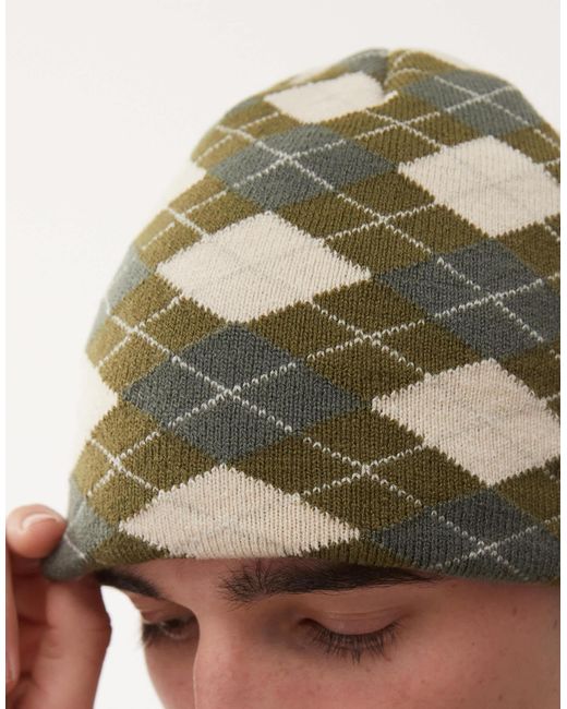 Collusion Gray Argyle Check Beanie for men