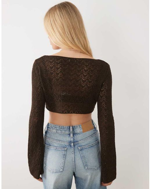 Miss Selfridge Blue Crochet Knitted Twist Top