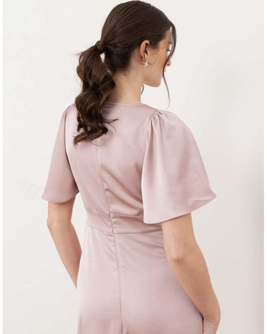 Maya Pink V Neck Angel Sleeve Satin Maxi Dress