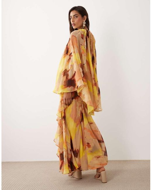 ASOS Multicolor Trapeze Overlay Chiffon Maxi Dress With Ruffles