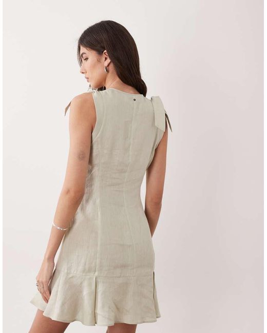 ARMANI EXCHANGE Natural Mini Linen Shoulder Tie Dress