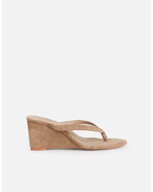 SIMMI Brown Immy Toe Thong Wedge Sandals