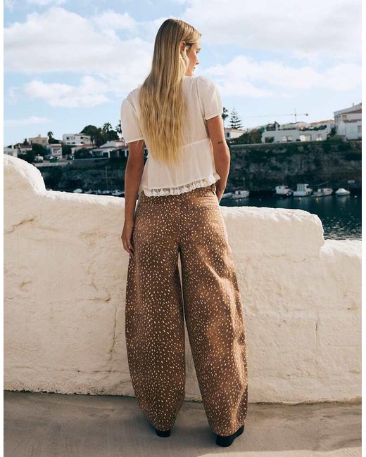 Bershka Blue Animal Print Barrel Trousers