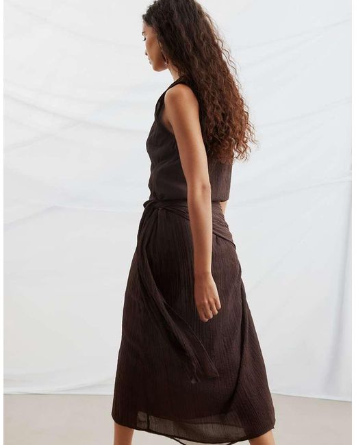 NA-KD White Scoop Neck Scarf Tie Midi Dress