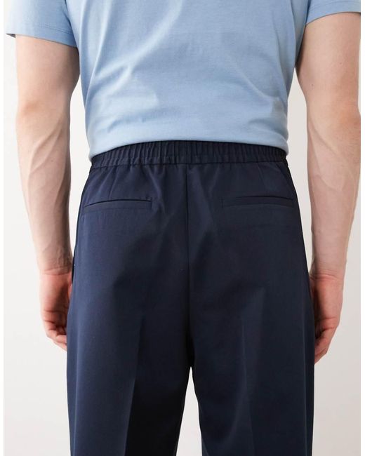 ASOS Blue Tailored Pull On Wide Leg Trousers for men