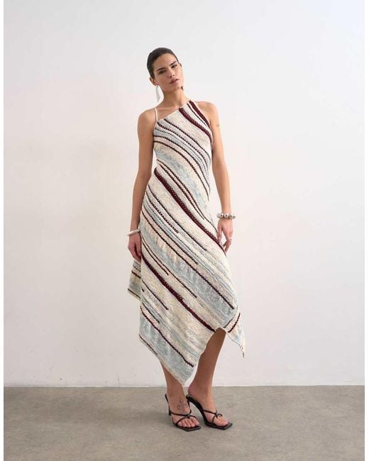 TOPSHOP White Knitted Asymmetric Stripe Full Skirt Dress