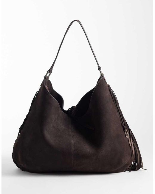 Free People Black Finn Fringe Shoulder Bag