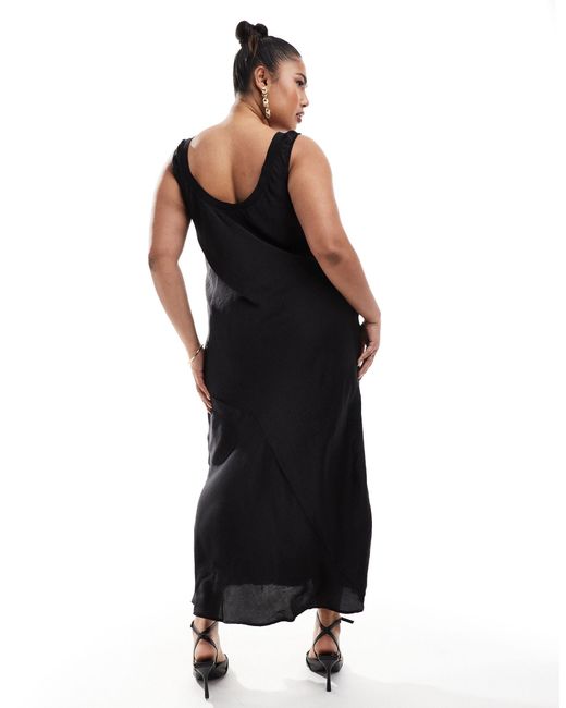 ASOS Black Asos Design Curve Bias Slip Midi Dress With Rib Neck