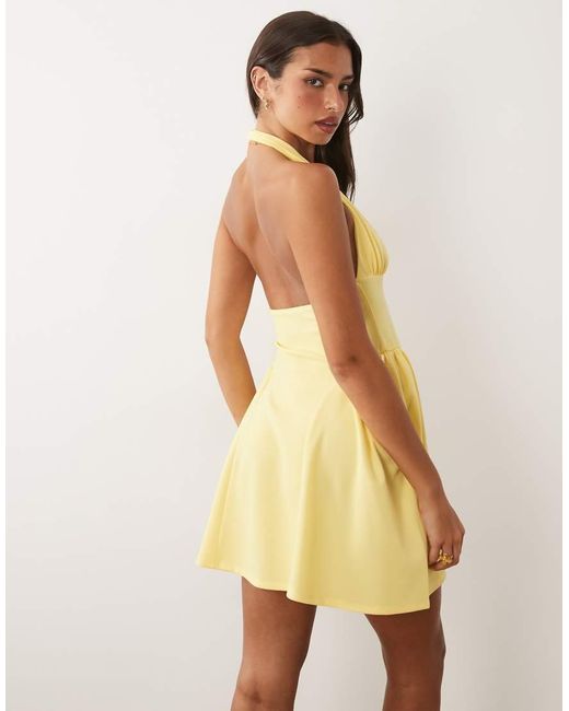 ASOS Yellow Halter Mini Dress With Gathered Sides