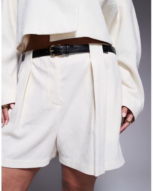 ASOS Blue Curve Tailored Textured Shorts With Belt Co-ord