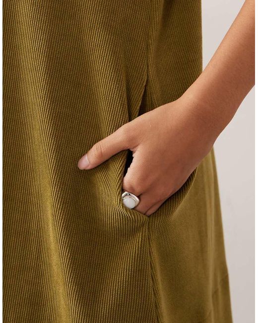 ASOS Green Cord Short Sleeve Shift Mini Dress With Pockets