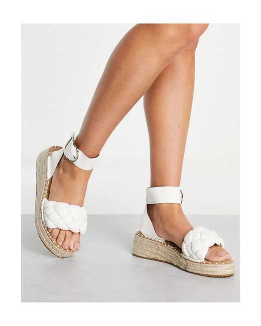 Glamorous Plaited Espadrille Flatform Sandals in White | Lyst