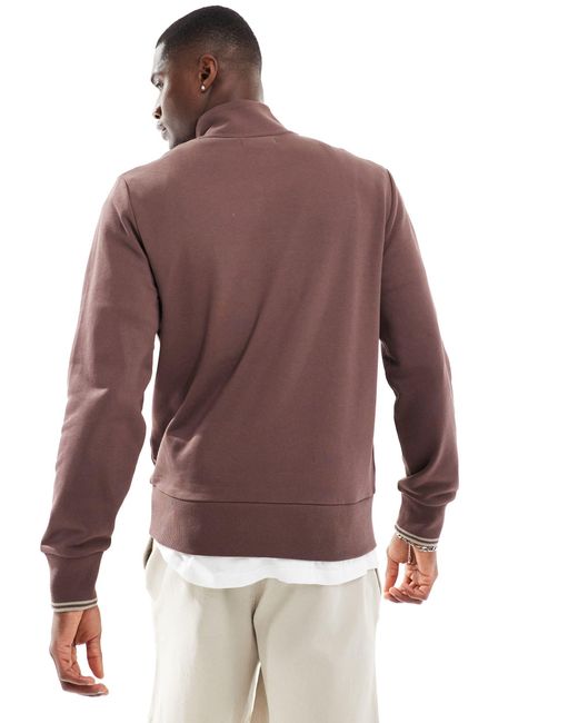 Fred Perry Brown Half Zip Sweatshirt for men