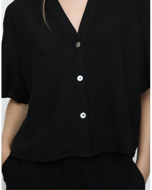 Stradivarius Black Button-Up Flowing Shirt