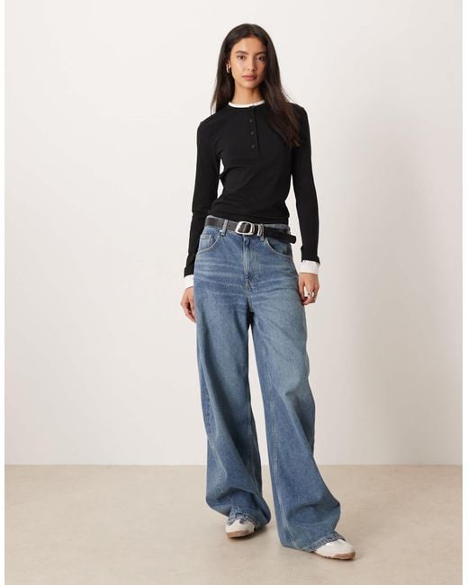 ASOS Black – mehrlagiges, langärmliges henley-oberteil