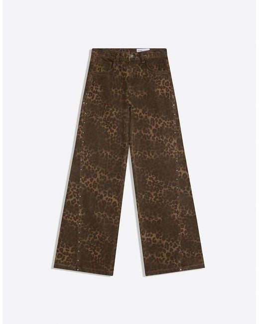 Bershka Blue Straight-Leg Twill Trousers