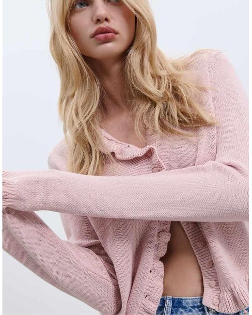 Stradivarius Gebreid Vest Met Knopen En Ruches in het Blue