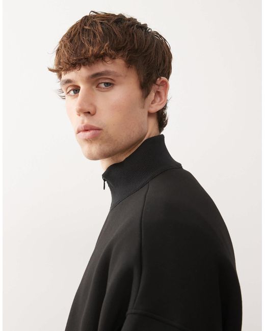 Collusion Black Boxy Zip Through Funnel Sweat for men