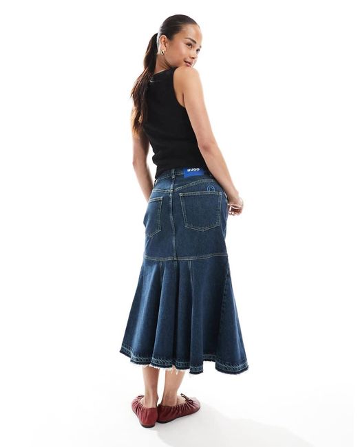 HUGO Blue Denim Midi Skirt