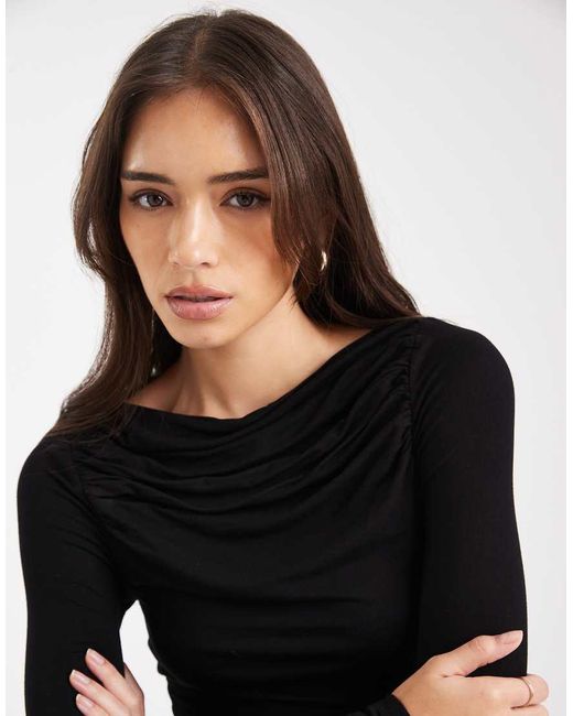 Miss Selfridge Black Ruched Slash Neck Top