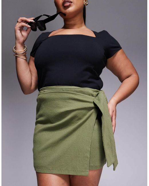 ASOS Green Asos Design Curve Crinkle Tie Side Mini Skirt