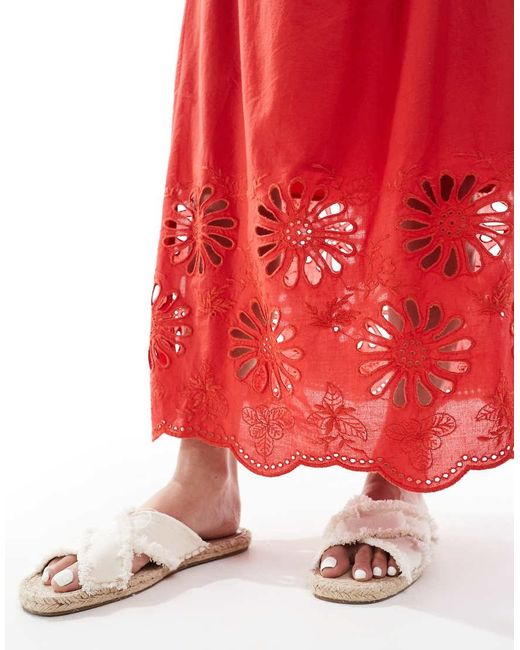 Gonna Midi Rossa Con Fondo Ricamato di New Look in Red
