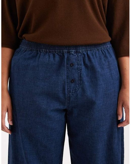 ASOS Blue Asos Design Curve Boxer Waist Wide Leg Denim Trouser