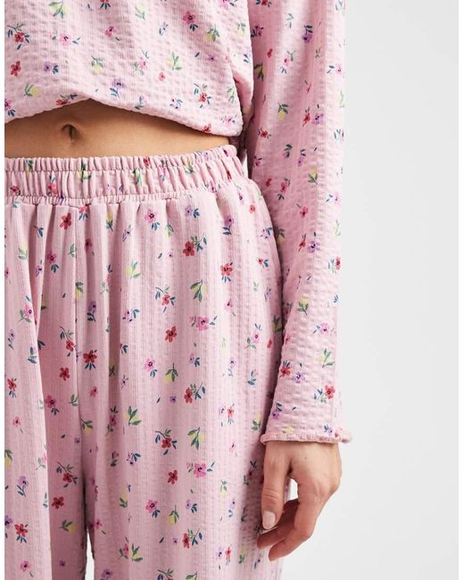 Threadbare Pink Long Sleeve Pyjama Set With Ditsy Floral Print