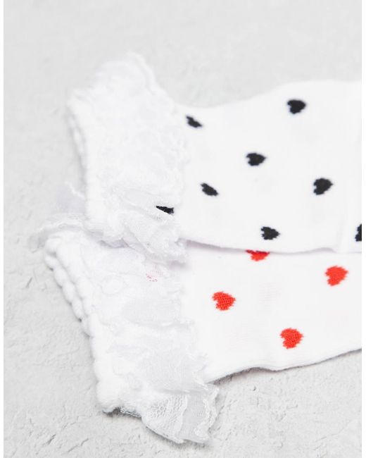 Pieces Set Van 2 Paar Sokken Met Hartenprint En Ruches in het Gray