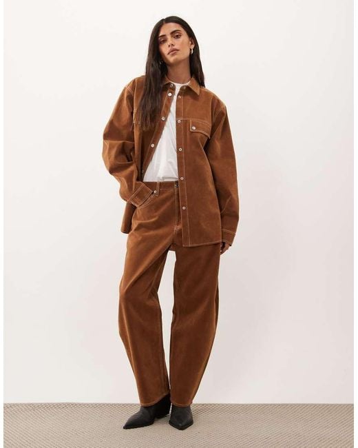 GOOD AMERICAN Brown Faux Suede Oversized Shirt