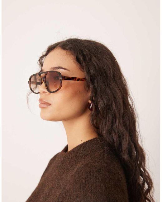 ASOS Brown Slim Angular Aviator Sunglasses