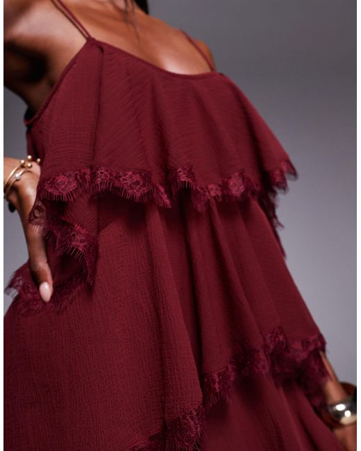 ASOS Red – gestuftes minikleid aus chiffon- und spitzenmix