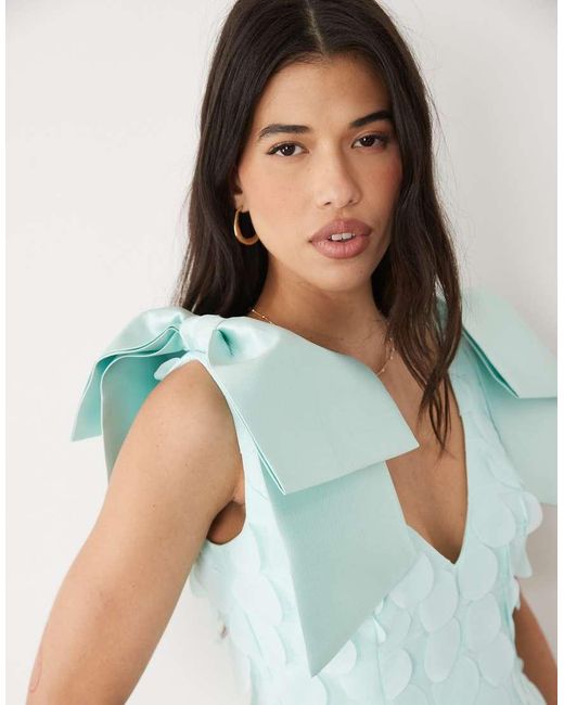 ASOS Blue Bow Shoulder Disc Mini Dress