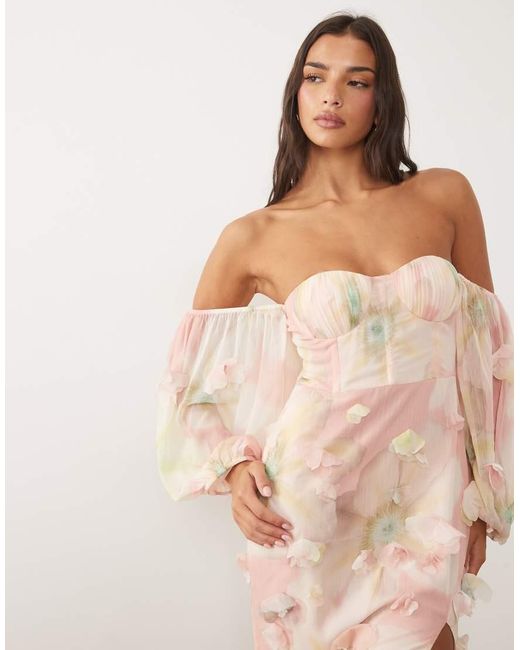 ASOS Pink 3d Floral Bandeau Maxi Dress