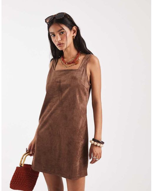 Vero Moda White Square Neck Faux Suede Mini Dress