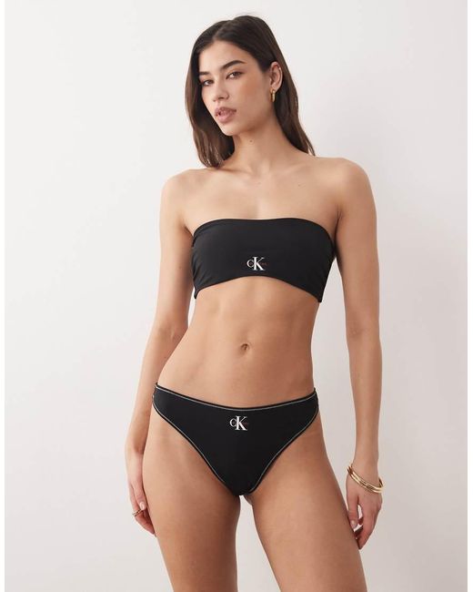 Calvin Klein Black Logo Thong Bikini Bottom