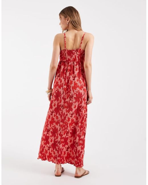 Pieces Red Wrap Detail Cami Plisse Maxi Dress