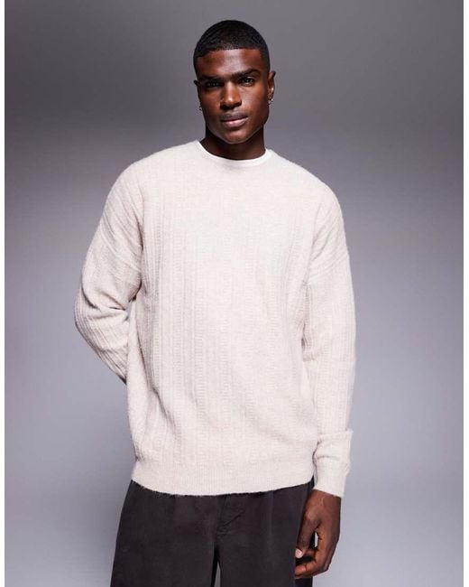 ASOS Gray Oversized Knit Crew Neck Sweater for men