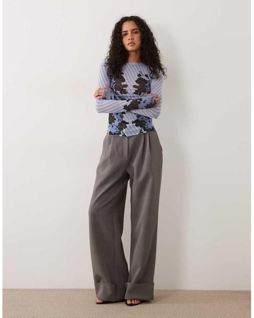 AFRM Brown Kaylee Mesh Crew Neck Long Sleeve Top