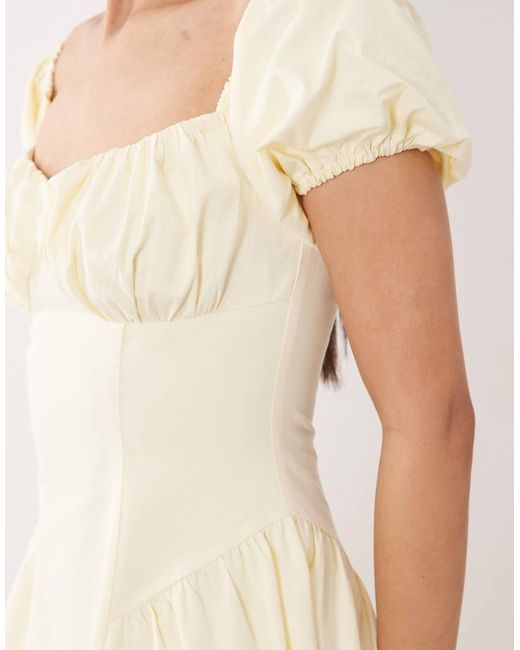 Kaiia Pink Exclusive Cotton Milkmaid Puff Sleeve Hip Pleat Detail Mini Dress